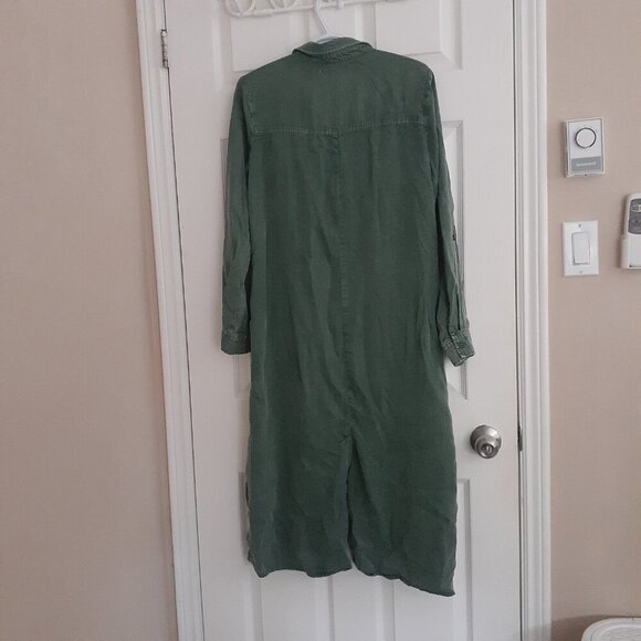 Billy T Women's Size S Pine Green City 2-way Collared Button Up Lyocell Dress - Picture 5 of 10